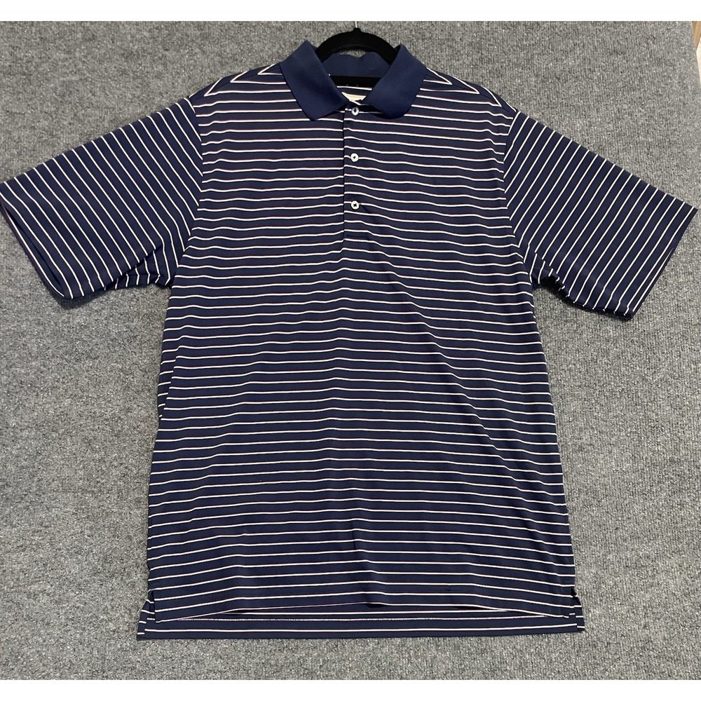 Donald Ross Short Sleeve Blue Pink Stripe Golf Polo Shirt Medium Polyester